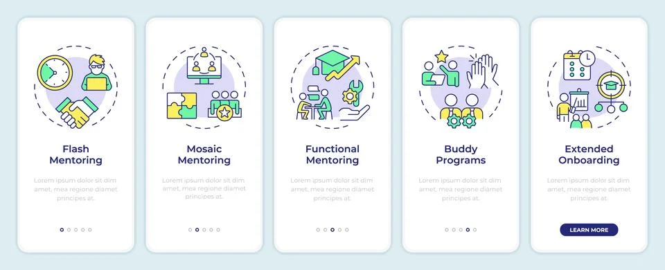 Types of mentor support onboarding mobile app screen Stock-Illustration