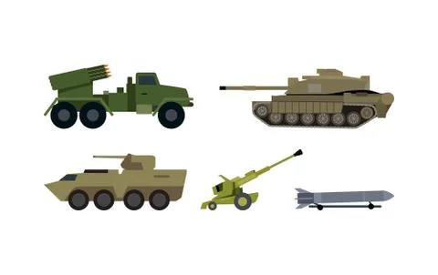 Types of Modern Armament Flat Vector Set Stock Illustration