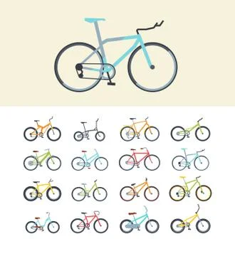 Types of modern bikes flat vector illustrations set Stockillustratie