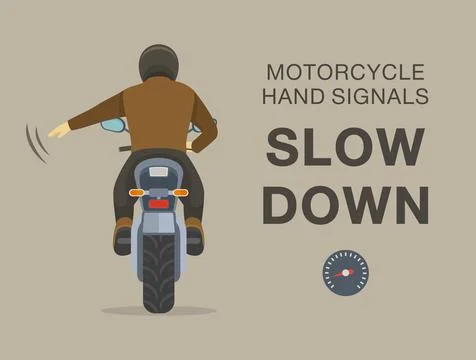 Types of motorcycle hand signals. Left arm angled down with up and down motion Stock Illustration