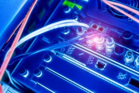 Types of network cables with the ability to receive and transmit signals up t Stock Photos