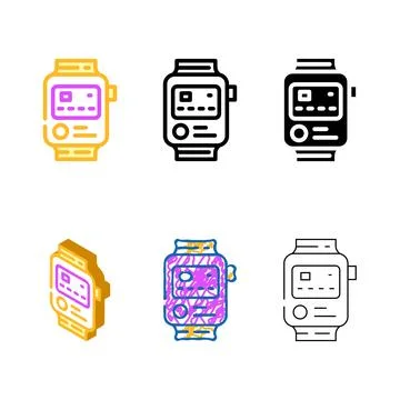 Types nfc payment system in watches color icon vector Stock Illustration