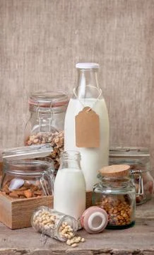 Types of nut milk Stock Photos