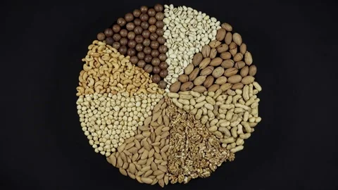 Types Of Nuts In A gift Box In The form Of A Heart On A Black Background. Video stock 241582533