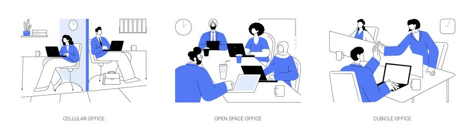 Types of offices abstract concept vector illustrations. Stock Illustration