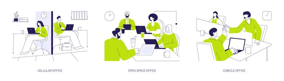 Types of offices abstract concept vector illustrations. Stock Illustration