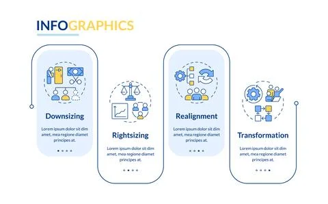 Types of operational restructuring rectangle infographic vector Illustrazione stock