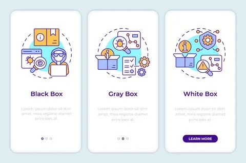 Types of penetration testing onboarding mobile app screen Stockillustratie