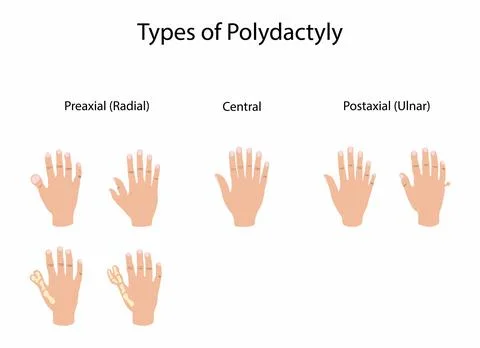 Types of polydactyly, Symptoms of Polydactyly Stock Illustration
