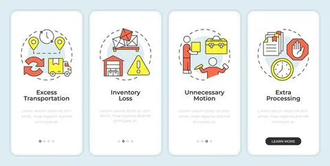 Types of problems in lean manufacturing onboarding mobile app screen Stock Illustration