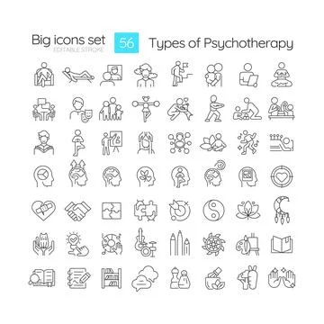 Types of psychotherapy linear icons set Stock-Illustration