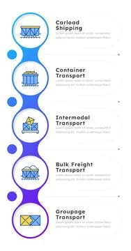 Types of rail freight services blue gradient infographic 5 steps イラスト素材