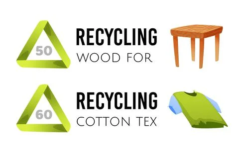 Types of recyclable garbage, wood and cotton Stock Illustration