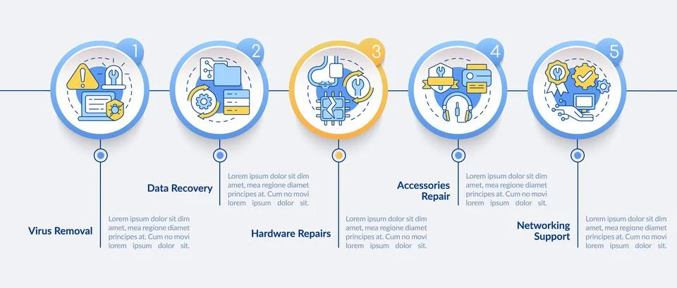 Types of repairs circle infographic template 스톡 일러스트