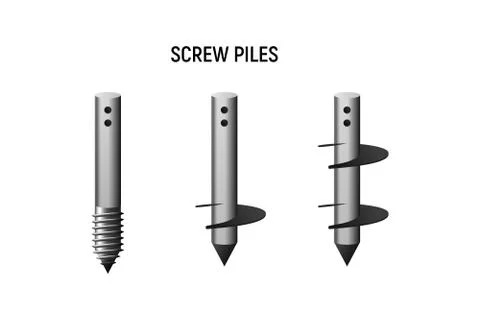 Types of screw piles. Stock Illustration