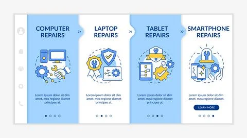Types of services blue and white onboarding template Illustrazione stock