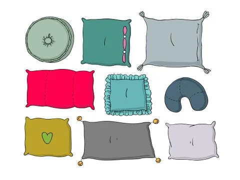 Types of sleeping pillows set Stock Illustration