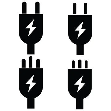 Types of socket plugs icon set icon. Cable plugs type usa, uk, eu sign. Stock Illustration