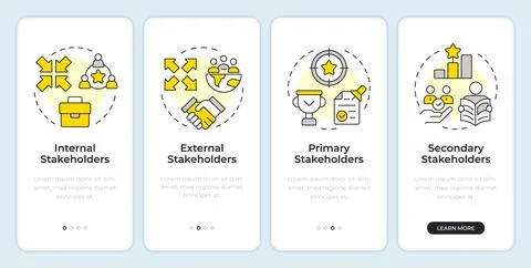 Types of stakeholders onboarding mobile app screen Stock Illustration