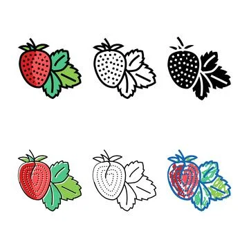 Types strawberry with leaf color icon vector Stock Illustration