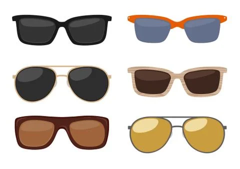 Types of sunglasses. Vector color flat illustration on white background 库存插图