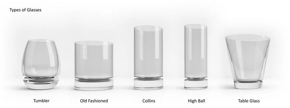Types of table glasses. Set of standard empty glasses イラスト素材