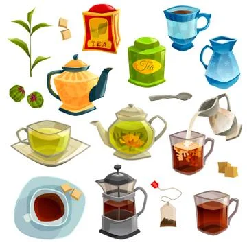 Types Of Tea Set Stock Illustration