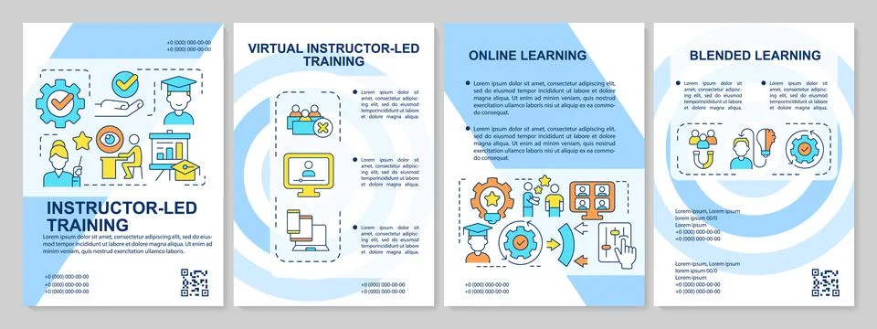 Types of training programs blue brochure template Stock Illustration