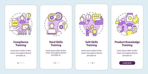 Types of training programs onboarding mobile app screen 스톡 일러스트