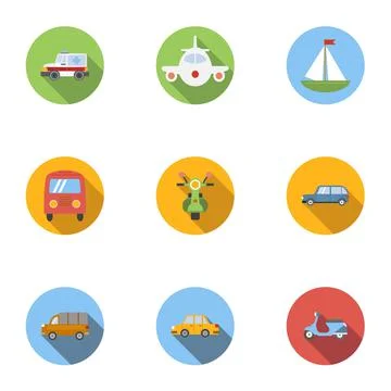 Types of transport icons set, flat style Stock Illustration