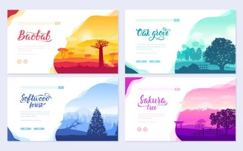 Types of trees from around the world. Beautiful parks from all over the planet Stock Illustration