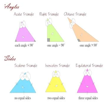 Types of triangles based on angles and sides 스톡 일러스트