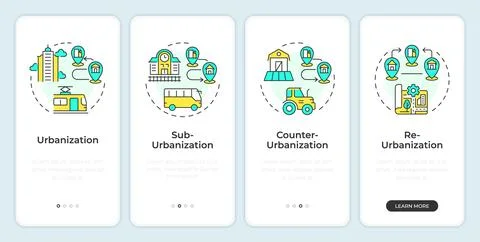 Types of urbanization onboarding mobile app screen Stock Illustration