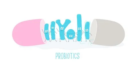 Types of useful probiotics in the capsule. Vector illustration. 스톡 일러스트