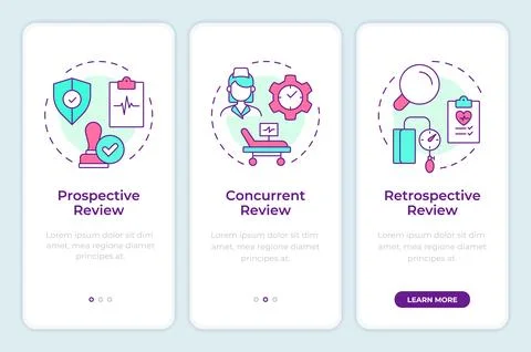 Types of utilization management onboarding mobile app screen Stock Illustration