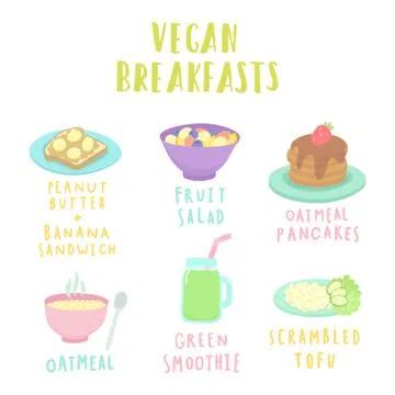 Types of vegan breakfast. Stock Illustration