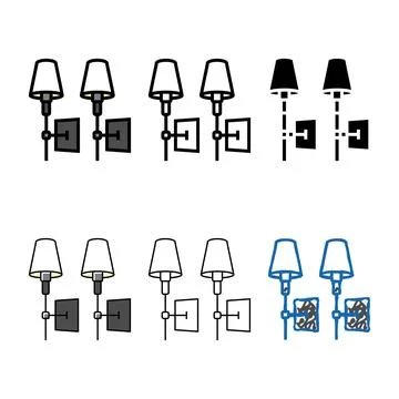 Types wall lamp ceiling color icon vector Stock Illustration