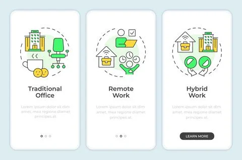 Types of work models onboarding mobile app screen 스톡 일러스트