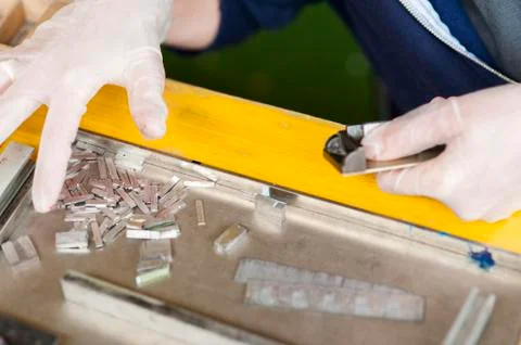 Typeset of old printer Stock Photos