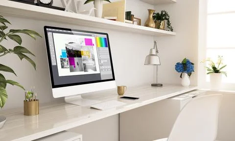 Typesetting graphic design studio home set up Stock Illustration