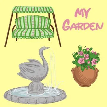 Typesetting illustration with garden elements and the inscription my garden Illustrazione stock