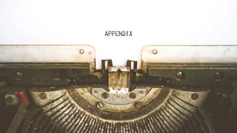 Typewriter and empty white paper with a word Appendix , vintage style Stock Photos