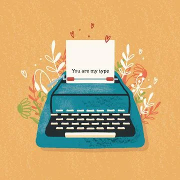 Typewriter and love note with hand lettering. Colorful illustration Stock Illustration