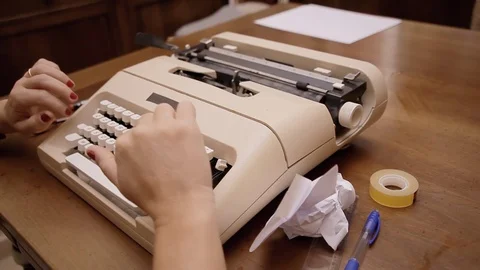 Typewriter angled fem discard MS Stock Footage