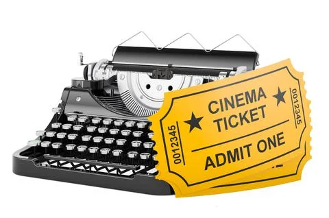 Typewriter with cinema tickets, 3D rendering Stock Illustration