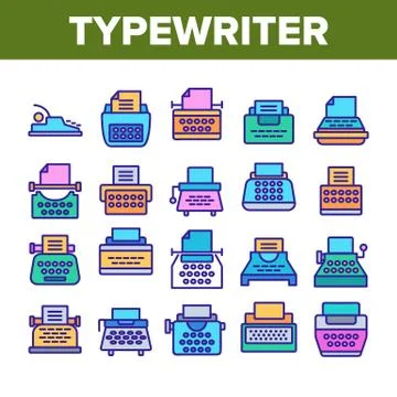 Typewriter Collection Elements Icons Set Vector Stock Illustration