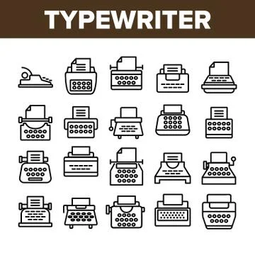Typewriter Collection Elements Icons Set Vector Stock Illustration