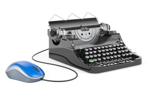 Typewriter with computer mouse. 3D rendering Illustrazione stock