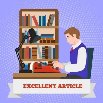 Typewriter excellent article concept background, flat style Stock Illustration