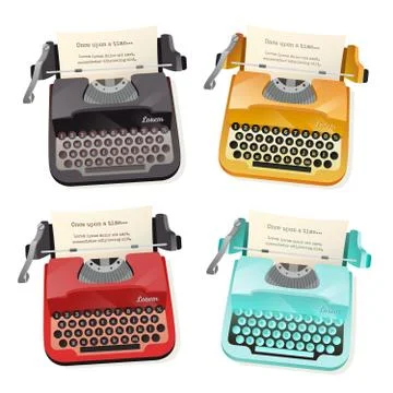 Typewriter Flat Set Stock Illustration